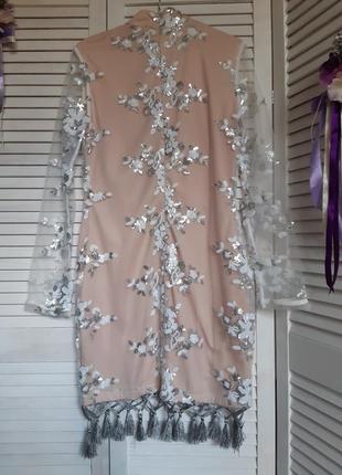 Платье в пайетки с вырезом, бахрома кисточки, вечернее, нарядное prettylittlething5 фото