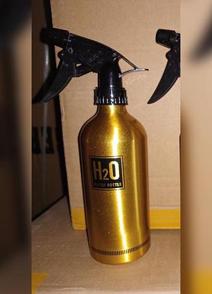 Бутылочка спрей пульверизатор металлический для жидкостей 500 мл. золото