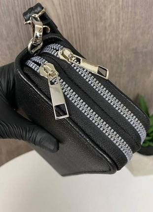 Жіночий шкіряний кланч гаманець стильний і модний ✔ клатч-кошелек з натуральної шкіри чорний на блискавиці7 фото