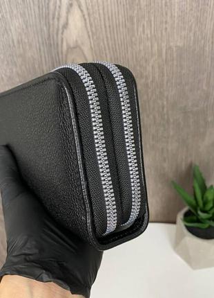 Жіночий шкіряний кланч гаманець стильний і модний ✔ клатч-кошелек з натуральної шкіри чорний на блискавиці5 фото