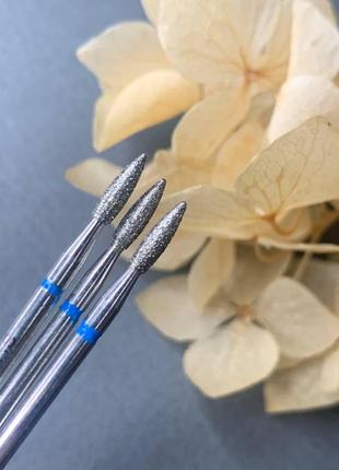 Алмазная фреза "острое пламя" для снятия гельлака -  синяя насечка