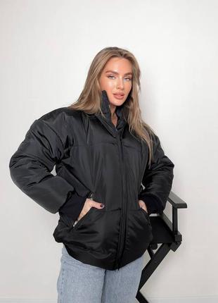 Тепла курточка базова матова плащівка стильна трендова зимова куртка дута чорна м'ятна бежева мокко коричнева сіра4 фото
