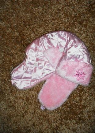 Шапка розовая со снежинкой5 фото
