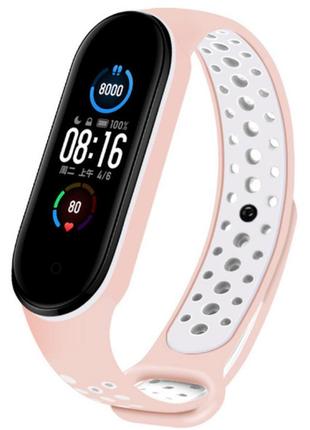 Ремішок nike style для фітнес-браслета xiaomi mi band 6/5 пудра з білим (mrk6448)