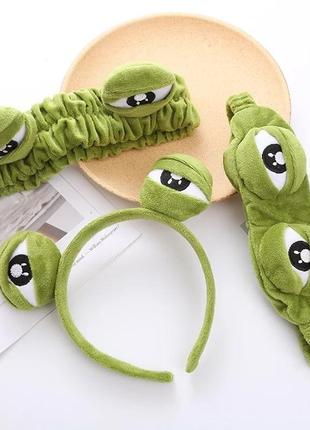 Комплект пов'язка, обруч та маска для сну жабеня пепе 3d (жабка, лягушка, жаба), унісекс2 фото