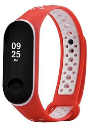 Ремешок nike style для фитнес-браслета xiaomi mi band 4 и 3 белый с красным (mrkq1111)