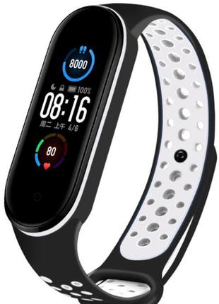 Ремешок nike style для фитнес-браслета xiaomi mi band 6/5 черный с белым (mrk8442)1 фото