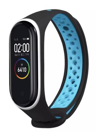 Ремешок nike style для фитнес-браслета xiaomi mi band 4 и 3 чёрный с голубым (mrkq0102)