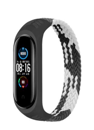 Тканинний монобраслет braided solo loop mrk для фітнес браслета xiaomi mi band 6/5/4/3 чорно-білий (m) 160mm