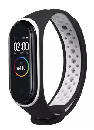 Ремешок nike style для фитнес-браслета xiaomi mi band 4 и 3 чёрный с белым (mrkq0103)