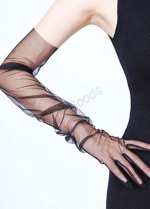 Перчатки фатиновые длинные черные (p1030-black)3 фото