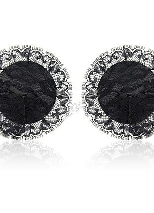 Стикини наклейки на грудь кружевные круглые 1 пара черные