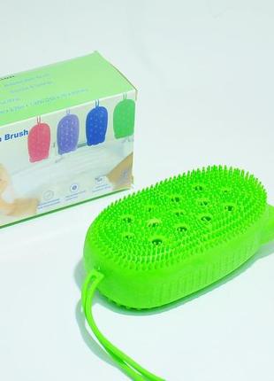 Силіконова щітка мочалка мильничка silicone bath brush green2 фото