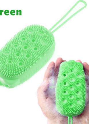 Силиконовая щетка мочалка мыльничка silicone bath brush green