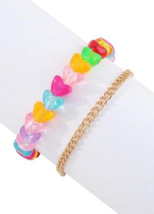 Браслет набор женский  с бусинами, сердечки/ браслет бижутерия / браслет женский разноцветный2 фото