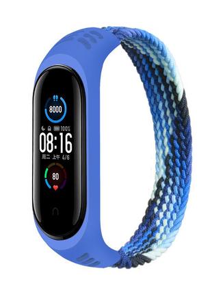 Тканевый монобраслет braided solo loop mrk для фитнес браслета xiaomi mi band 6/5/4/3 (m) 160mm синий