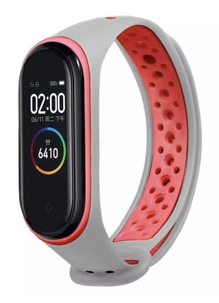 Ремешок nike style для фитнес-браслета xiaomi mi band 4 и 3 серый с красным (mrkq0110)1 фото