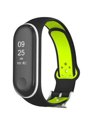 Ремінець nike style з металевою застібкою для фітнес-браслета xiaomi mi band 4 і 3 чорний із лимонним