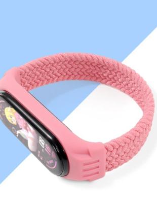 Тканевый монобраслет braided solo loop mrk для фитнес браслета xiaomi mi band 6/5/4/3 (s) 150mm розовый