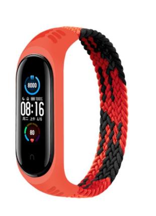 Тканевый монобраслет braided solo loop mrk для фитнес браслета xiaomi mi band 6/5/4/3 (m) 160mm красно-черный