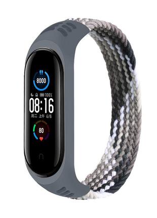 Тканевый монобраслет braided solo loop mrk для фитнес браслета xiaomi mi band 6/5/4/3 (s) 150mm серый