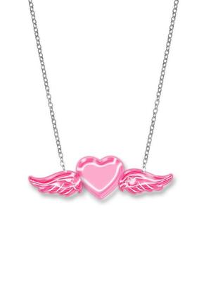 Цепочка на шею c подвеской, женская бижутерия, украшние на шею в cеребристом цвете розовое сердце