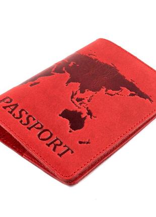 Обложка кожаная на загранпаспорт "карта" (красная)4 фото