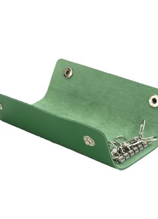 Ключница кожаная на кнопках с карабинами зелёная hc0077 green3 фото