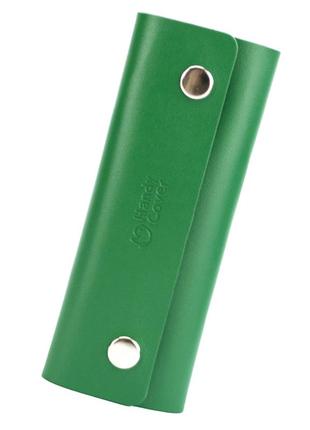 Ключница кожаная на кнопках с карабинами зелёная hc0077 green1 фото
