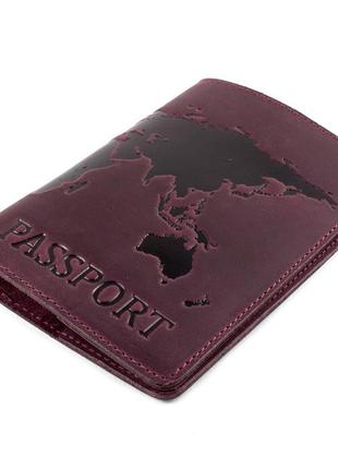 Обложка кожаная на загранпаспорт "карта" (бордовая)2 фото