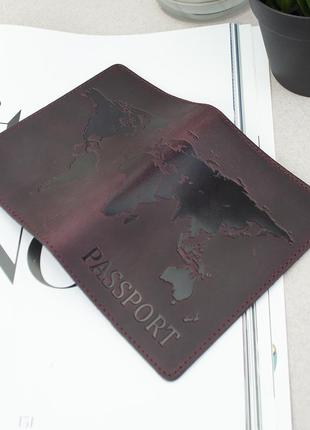 Обложка кожаная на загранпаспорт "карта" (бордовая)7 фото