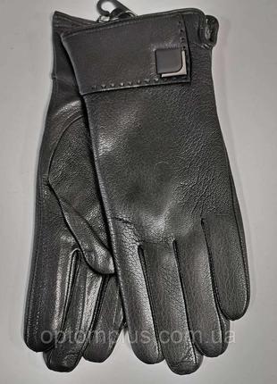 Черные женские перчатки натуральная оленья кожа подкладка - шерстяной трикотаж 6.5-72 фото
