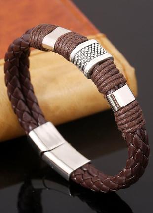 Чоловічий шкіряний браслет «africa» з металевими вставками (коричневий)