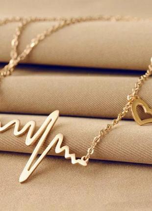 Женский кулон кардиограмма сердца, ритм сердца, с цепочкой «cardio» (золото)