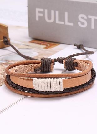 Универсальный кожаный браслет в стиле хиппи, из 4 элементов «natural» (бежевый)
