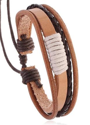 Универсальный кожаный браслет в стиле хиппи, из 4 элементов «natural» (бежевый)2 фото