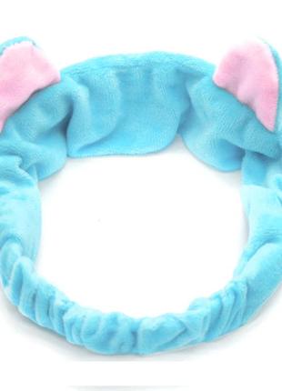 Косметична пов'язка на голову, пов'язка для макіяжу ''котячі вушка" (блакитний)