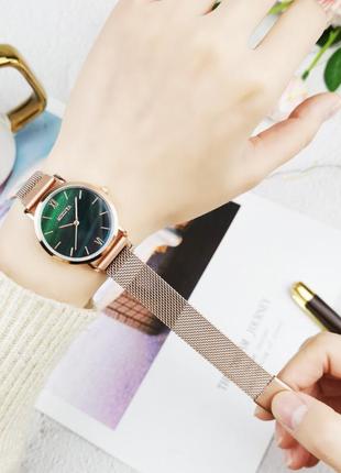 Стильные женские наручные часы с изумрудным циферблатом «modiya» (розовое золото)