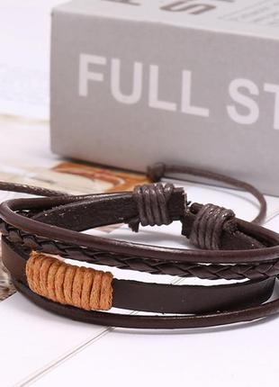 Универсальный кожаный браслет в стиле хиппи, из 4 элементов «natural» (коричневый)1 фото