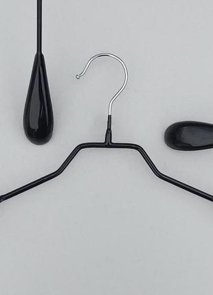 Плічка вішалки тремпеля металевий в силіконовому покритті широкий чорного кольору, довжина 38 см