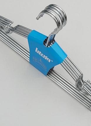 Плечики вешалки тремпеля металлические хромированные усиленные с зацепами, длина 42 см, в упаковке 6 штук