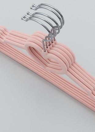 Плічка вішалки дитячі флоковані (оксамитові, велюрові) рожевого кольору, довжина 32,5 см, в упаковці 5 штук