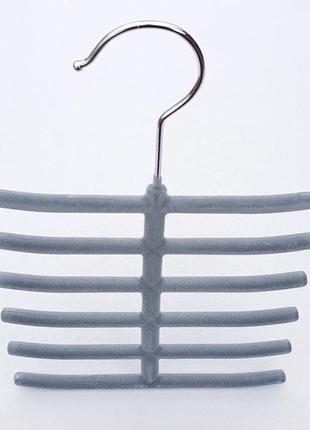 Плечики вешалки тремпеля ежик флокированный серого цвета
