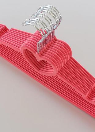 Плечики вешалки  флокированные (бархатные, велюровые) розового цвета, длина 41 см,в упаковке 10 штук1 фото