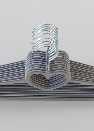 Плечики вешалки флокированные (бархатные, велюровые) серого цвета, длина 41 см,в...