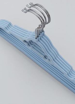 Плечики вешалки детские флокированные (бархатные, велюровые) голубого цвета,длина 32,5 см, в упаковке 5 штук