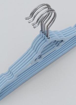 Плечики вешалки детские флокированные (бархатные, велюровые) голубого цвета,длина 32,5...
