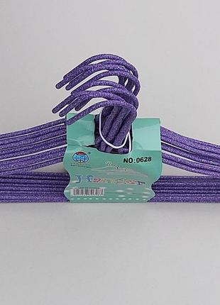 Плечики вешалки  тремпеля проволока в порошковой покраске фиолетового цвета, длина 43,5 см, в упаковке 10 штук3 фото