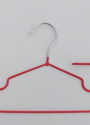 Плічка тремпеля дитячі металеві в силіконовому покритті червоного кольору, довжина 30 см, в упаковці 10 штук2 фото