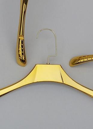 Плічка вішалки тремпеля золотого кольору з антиковзаючим ребристим плечем, довжина 39,5 см1 фото
